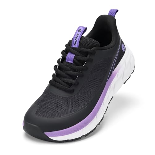FitVille Damen Laufschuhe Weit Sportschuhe Atmungsaktiv Sneaker Leichte Barfußschuhe Joggingschuhe Turnschuhe Bequeme Walking Schuhe Breite Füße,Schwarz,40 EU,Weit