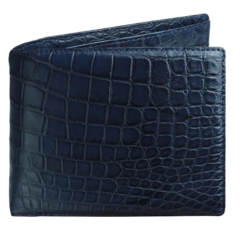 Image of HATA Blue Luxury Exotic Bifold Leather Wallet Men with Flip Out ID Window, Holder Credit Card, RFID Blocking, Leather Double Side Textured Gift Birthday, Wedding, Anniversary, Father's Day VIBE-44