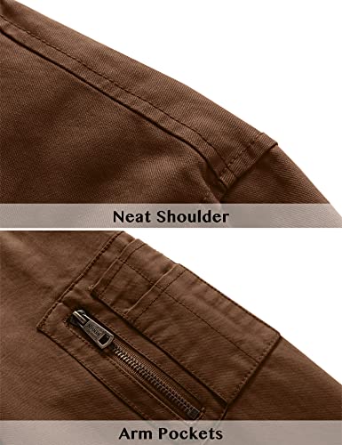 Wenven Men's Washed Cotton Bomber Jacket Active Track Windbreaker (Coffee, 3Xl) #TOP4