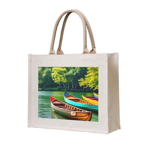 Sac fourre-tout imprimé lac et canoës idéal comme grand sac de plage ou de voyage