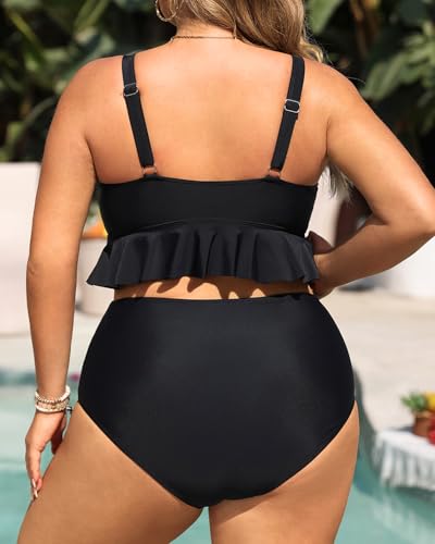 Daci Women Plus Size Two Piece Swimsuits - High Waisted Bikini Set Ruffle Tummy Control Bathing Suits with Bottom2