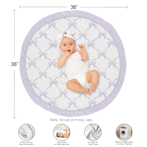 Image of Sweet Jojo Designs Baby Play Mat (Purple Bows) for Girls, Infant, Toddler Padded Floor Mat, Tummy Time Activity, Newborn Essentials Round Playmat for Babies (Lavender Bow Vintage Coquette Aesthetic)