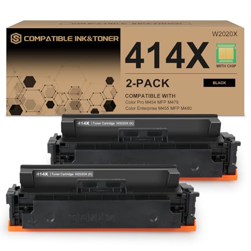 Image of 414X Black Toner Cartridge High-Yield (with Chip) Compatible Replacement for HP 414X Works with Color Pro MFP M479fdw M479fdn M454dw M454dn M479dw M455dn M480f Printer | W2020X 414A W2020A, Pack of 2