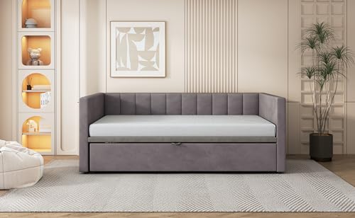 Sofá 2 en 1 de terciopelo gris extensible de 90 a 180x200 cm de alta gama 8