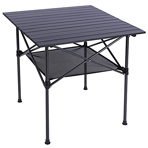 Stonehomy Aluminum Camping Table Roll Top With Mesh Storage, Folding Lightweight Roll Up Table Square For Outdoor Camping Grill, Black, 27.6X27.6 Inch #TOP2