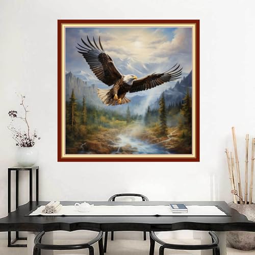 Image of Joyhoor Stamped Cross Stitch Kits for Beginners Needlepoint Kits for Adults Embroidery Kits 11CT Counted Cross Stitch Kits Printed Embroidery Pattern- Eagle Flying 18x18 inchs