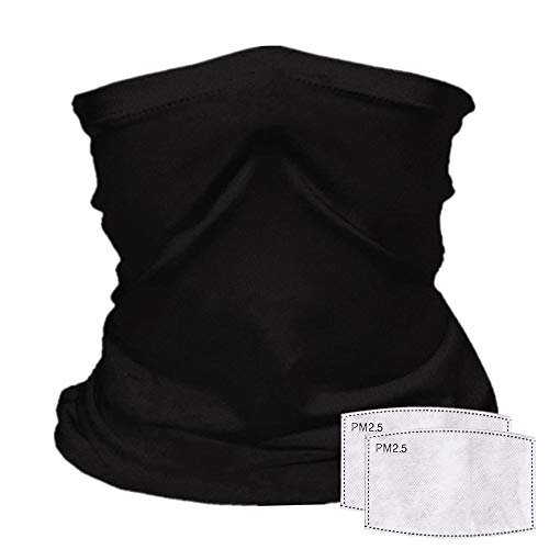 Reusable Neck Gaiter with Filter Insert, Fashion Cooling Face Covering Bandanas for Women, Black