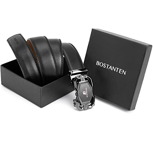Image of BOSTANTEN Ratchet Belts for Men Leather Trim to Fit 1 3 /8 inch Gift Boxed