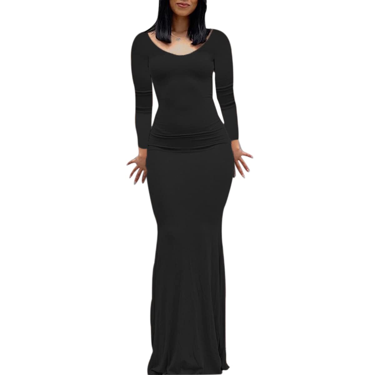 ABINGOOWomen’s Long Sleeve Long Dress Tight Sexy Slim Solid Color Skims Dupes Bodycon Maxi