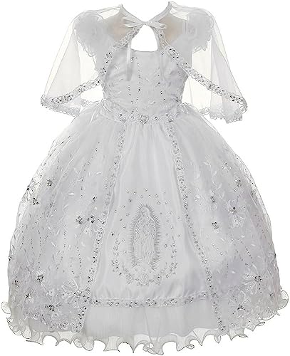 image for iGirlDress Little Girls White Organza Rhinestone Baptism Cape Dress #3
