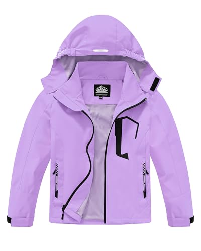 Buyboxs Kids Rain Jacket Girls Lightweight Raincoats Girls Outdoor Windbreaker Jackets with Detachable Hood Purple 6-7