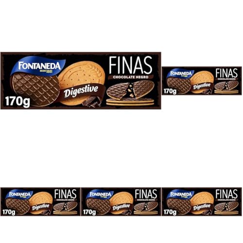 Fontaneda Digestive Galletas Finas con Chocolate Negro 170g (Paquete de 5)