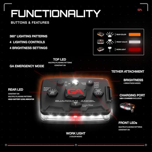 Image of Guardian Angel Elite Series Safety Light, Beacon Device (White Front & Orange Rear) Rechargeable, Magnetic, Hands-Free Wearable, Mountable LED Light for Construction, Roadside, Towing, Industrial TEE