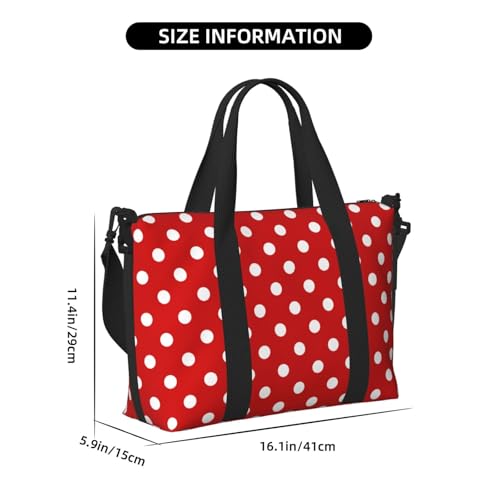 Red Vintage Polka Dots Print Travel Duffle Bags for Women, Personal Item Overnight Weekender Sport Carry On Gym Bag for Men Women2