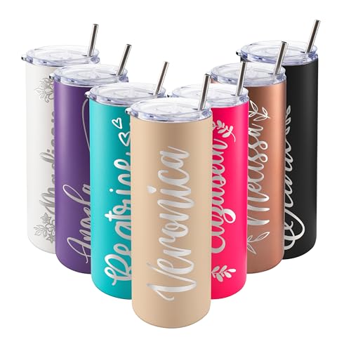 Personalized Skinny Tumblers with Lid, Gifts for Her 20 oz Blush, 12 Designs | Custom Engraved Tumbler w Name - Personalized Cups - Gifts for Women, Double-Walled Stainless Steel