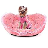 SEIMMIE Princess Cute Cat Dog Bed Lace Pink Girl Puppy Bed Soft Warm Fleece Kitten Nest Pet Sofa Pol