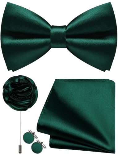 Image of Solid Color Bow Ties for Men Silk Pre-tied Tuxedo Bowtie Set 4PCS