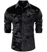 TURETRENDY Men's Christmas Velvet Velour Shirts Long Sleeve Button Down Dress Wedding Party Shirts