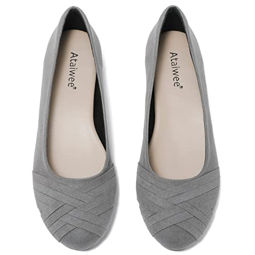 Ataiwee Women's Flats Shoes - Ladies Round Toe Cute Office Suede Black Ballet Shoes.(2007004-5,Gr/Mf,10.5 M) #TOP18