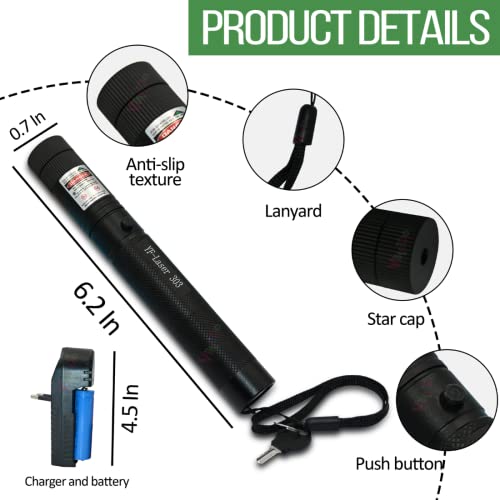 Image of VikriDA 500mW Rechargeable Green LED Laser Pointer Pen for Party, Disco, Presentation & Outdoor Use (3.7V Battery Included)