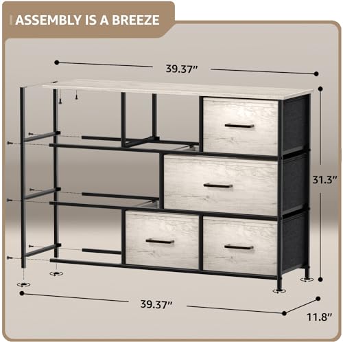 Sorbus Wide 8-Drawer Dresser, Wood Top & Fabric Drawers (Greige) - image 4