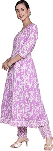 Image of ishin Women's Mauve Embroidered Anarkali Kurta with Trouser & Dupatta