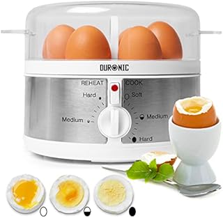 Duronic EB35 Electric 7 Egg Boiler Steamer Cooker with Buzzer - Soft | Medium | Hard Boiled Eggs Alarm Timer Settings | Stainless Steel - Includes Egg Cup Piercer & Measuring Water Cup