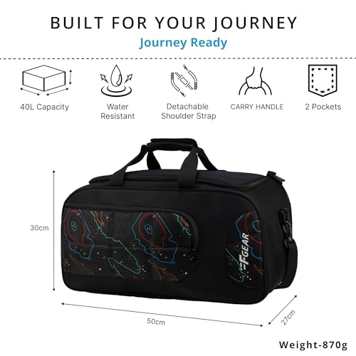 Image of F Gear Enduro Topo Black 32L Travel Duffle Bag with Spacious Main Compartment, Front Pocket & Wet Pocket, Adjustable Shoulder Strap, Lightweight and Durable, Easy Carry Handles for Men & Women