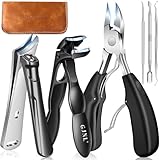 Corte de uñas gruesas, 2025 corte de uñas Corner Toe con Catcher,Alicates de uñas oblicuos 45 ° pesados, cuchillo de uñas de manga larga con apertura ancha de 37 mm, 6 piezas