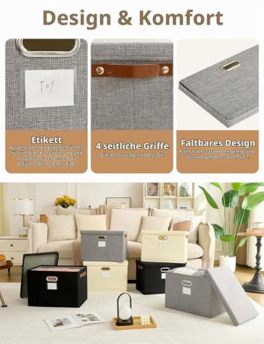 Bagnizer 3PCS Aufbewahrungsbox mit Deckel Faltbare Stoff große Aufbewahrungsbehälter Stapelbare Aufbewahrungskörbe für Regale Organizer Box… – Ansicht 3