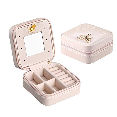 Preisvergleich Produktbild GOTONE Tragbar Schmuckkästchen, Kleine Reise Schmuckschatulle Ohrringhalter Halskette Veranstalter Schmuck PU Leder Display Aufbewahrung mit Spiegel und Reißverschluss für Ringe Ohrringe Halskette