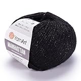 YARNART Manhattan Glittery Knitting, Sparkle & Shiny Metallic Yarn - Wool & Acrylic Fantasy, 1.76 Oz, 218.72 Yds (916)