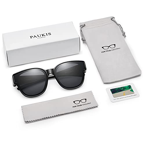 Paukis Over Glasses Sunglasses For Women Men, Polarized Uv Protection, Large Round Cat Eye Oversized Solar Shield Fits Over - Classic Black Frame #TOP6