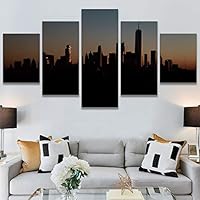 SIGNWIN 5 Panel Canvas Wall Art Cityscape Sunset for Home Decorations Ready to Hang - 60