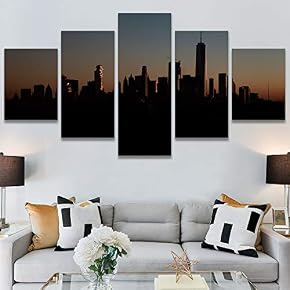 SIGNWIN 5 Panel Canvas Wall Art Cityscape Sunset...