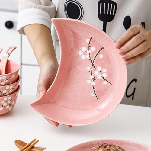 Platos de sushi de cerámica rosa en forma de luna, 2 piezas miniatura 3
