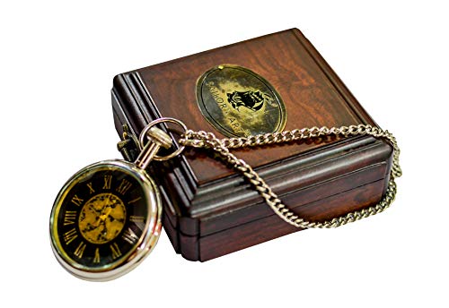 Sailor's Art Antique Brass Ship Pocket Watch With Wooden Box Unique Gift, Marine Antique, Vintage Royal Collection #TOP2