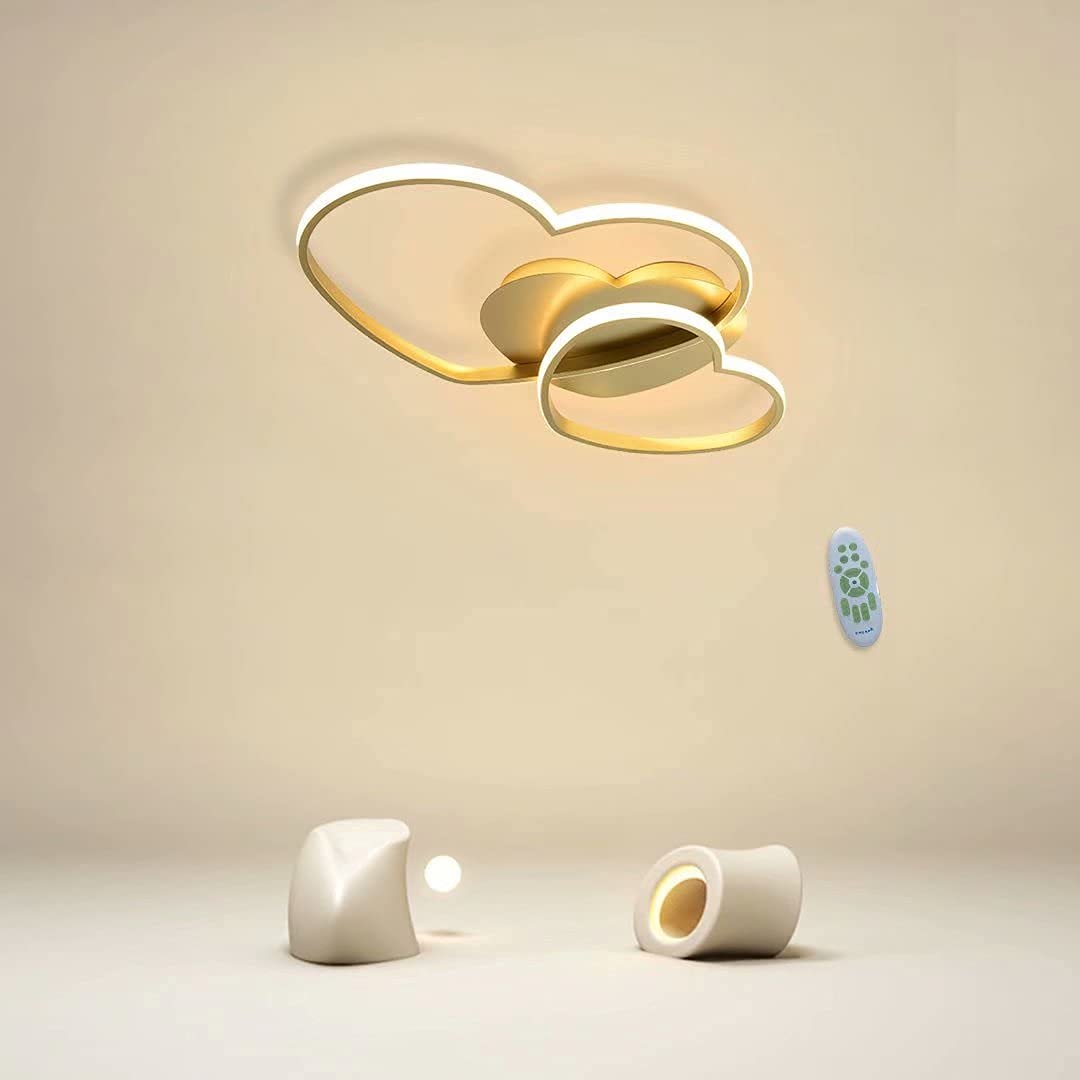 Plafonnier LED Dimmable Coeur Acrylique Moderne - Lampe Chambre Enfants Avec Télécommande Or