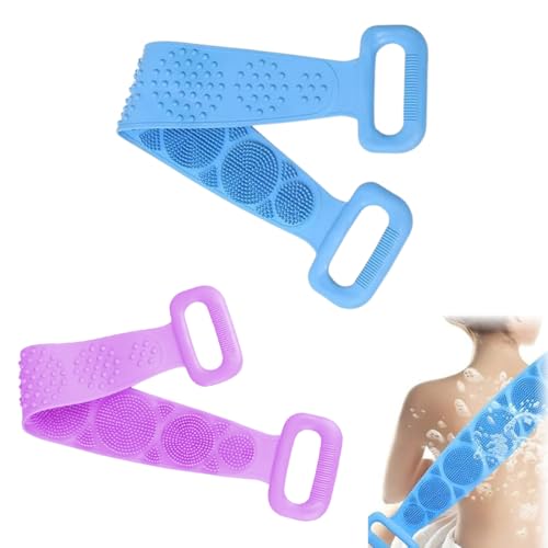Esponja Silicona Cuerpo, 2 Piezas Cepillo Corporal, Cepillo Corporal de Silicona, Cepillo Espalda Ducha, Cepillo de Ducha Doble Cara Exfoliación, Masajeador de Espalda, para Limpieza y Mejora La Piel