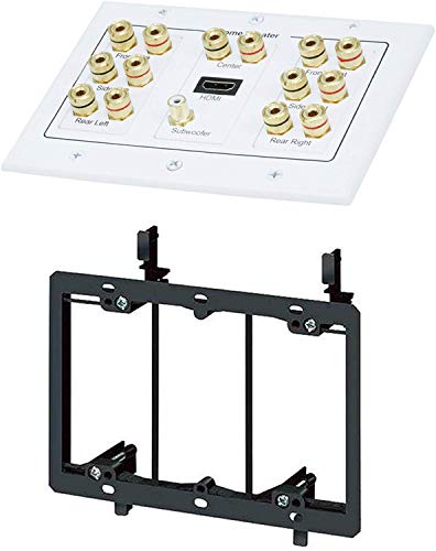 iMBAPrice プレミアム 3ギャング ホームシアター 7.1 サラウンドサウンド分配ウォールプレート スピーカー7台用 RCAジャック サブウーファー用 HDMIポート イーサネット付き + マウントブラケット