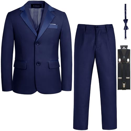 LOLANTA 5 pièces Smoking Garçon Enfant - Costume Cérémonie Mariage avec Noeud Papillon, Tenue de Soirée pour Garçon (12-13 Ans,Marine Manche...