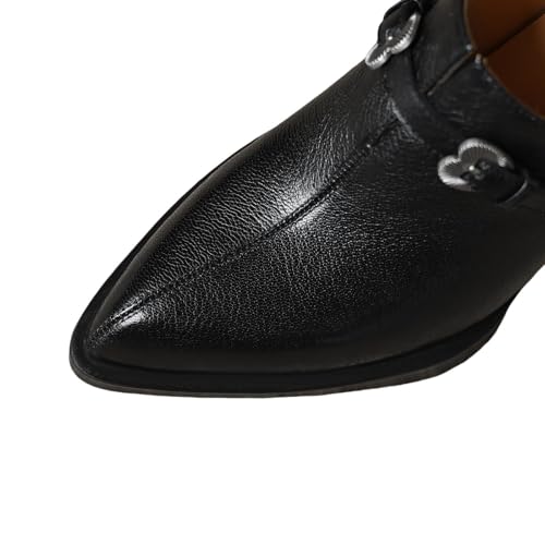 TinaCus Women's Genuine Leather Slip-on Pointed Toe High Block Heel Loafers Pumps Shoes2
