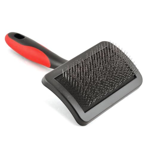 Image of Jeffers Pet Hard Pin Universal Slicker Brush for Dogs, Cats, Horses - Firm Bristles Grooming Tool, Detangling, Tangle Free Coat, Mats, Shedding, Curved Head, Travel Friendly, Easy Storage - Medium