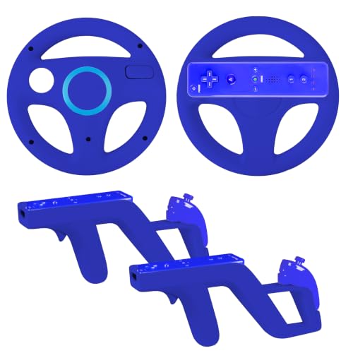 DTianSir 4Pcs Steering Wheel & Zapper Light Gun for Wii Wii U Remote, Blue