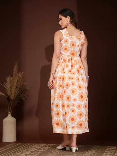Image of Dress for Women | New Rayon Floral Printed Flared Maxi Dress for Women & Girl's