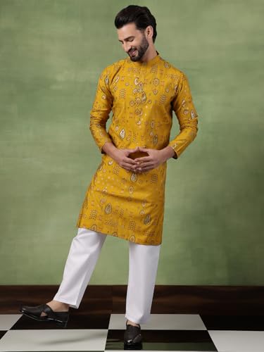Image of SOJANYA (Since 1958 Men's Cotton Traditional Foil Print Motifs Kurta With Pyjama