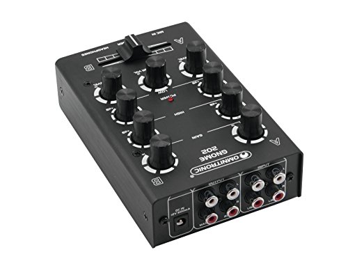 OMNITRONIC GNOME-202 Mini-Mixer schwarz | 2-Kanal-DJ-Mixer im Miniaturformat | Extrem leichter und kompakter DJ-Mixer | Metallgehäuse