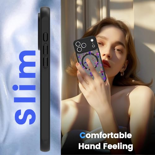 TEAUGHT Compatible with iPhone 17 Pro Case Support for MagSafe Cross Iridescent Design Case Camera Protection Shockproof Matte Skin-Touch Cover for Girls Women -Black by TEAUGHT - Used condition - Image 5