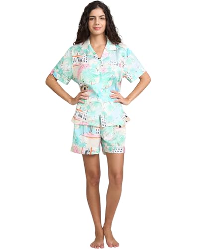 Image of YiNi LuLu Womens Silk Satin Shorts Pajamas Set Button Down 2 Piece Pjs Short Sleeve Oversized Sleepwear with Pockets