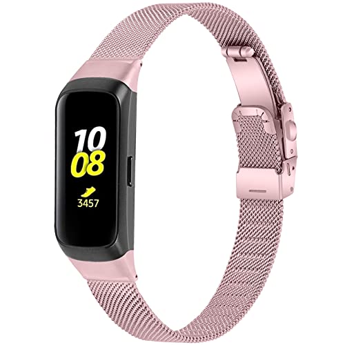 Lijinlan Stainless Steel Bands Compatible with Samsung Galaxy Fit SM-R370 Adjustable Replacement Strap Butterfly Clasp for Galaxy R370 Smartwatch Women Men Accessories (Rose Pink)